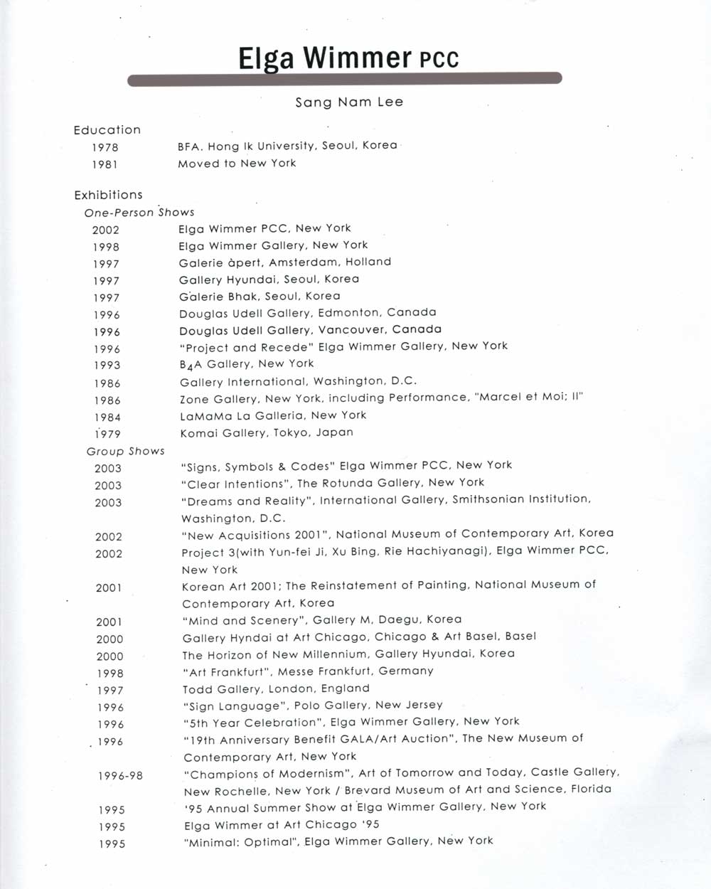Sang Nam Lee's Resume, pg 1